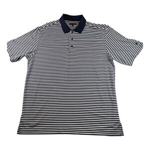 Monterey Club Golf Polo Stripe Shirt Men's XL Navy White Short Sleeve Button‎ Up